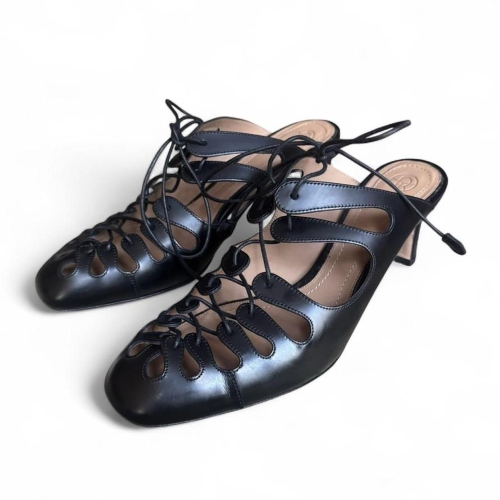 The Row Dixie black leather lace up kitten heels sandals Size 36 heels
